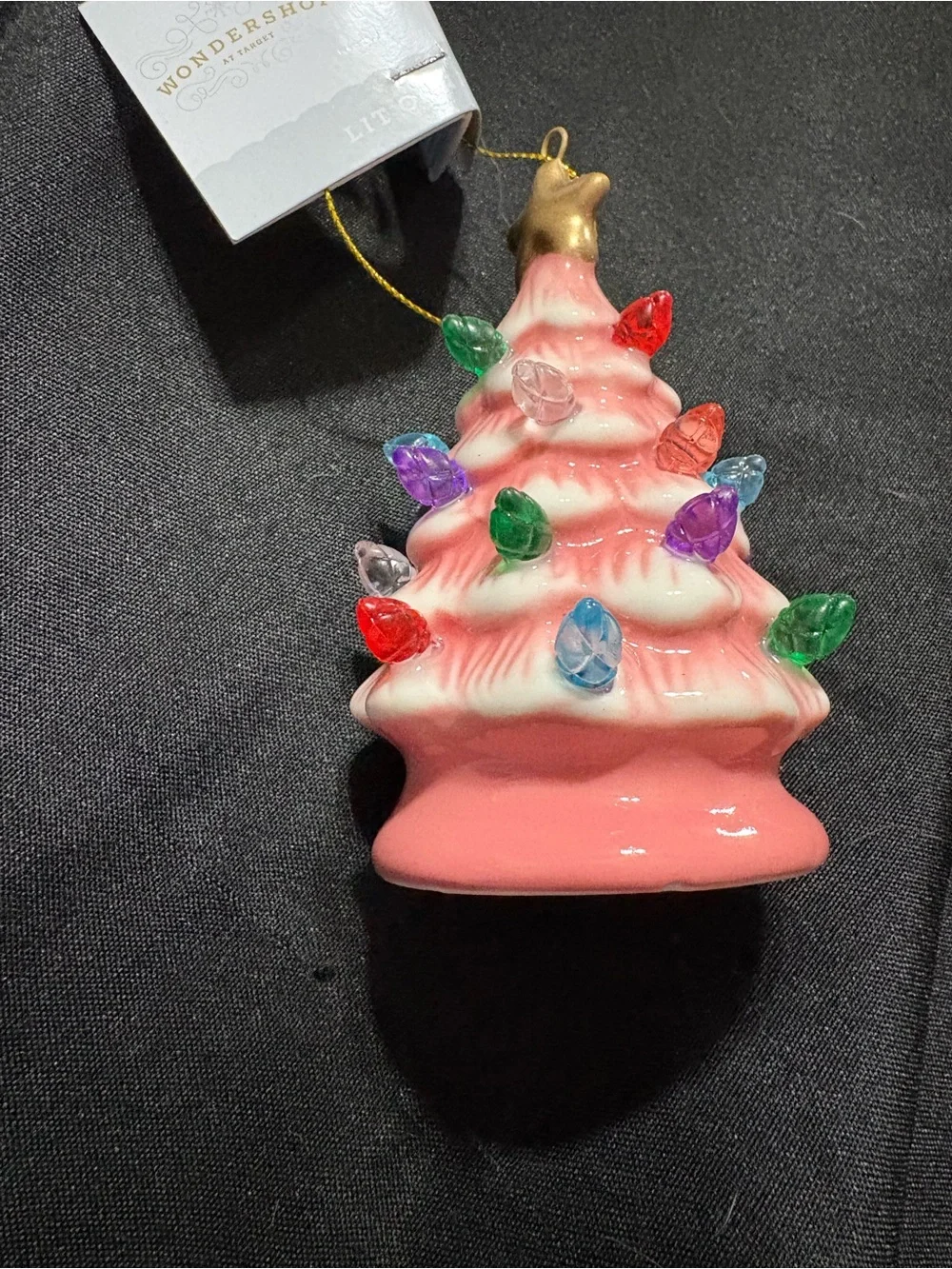 Wondershop Pink Ceramic Christmas Tree Ornament with Multi-Colored Bulbs